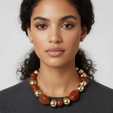 Chunky Resin Pebble Metal Ball Beaded Statement Necklace - Madeline Love - Flyclothing LLC