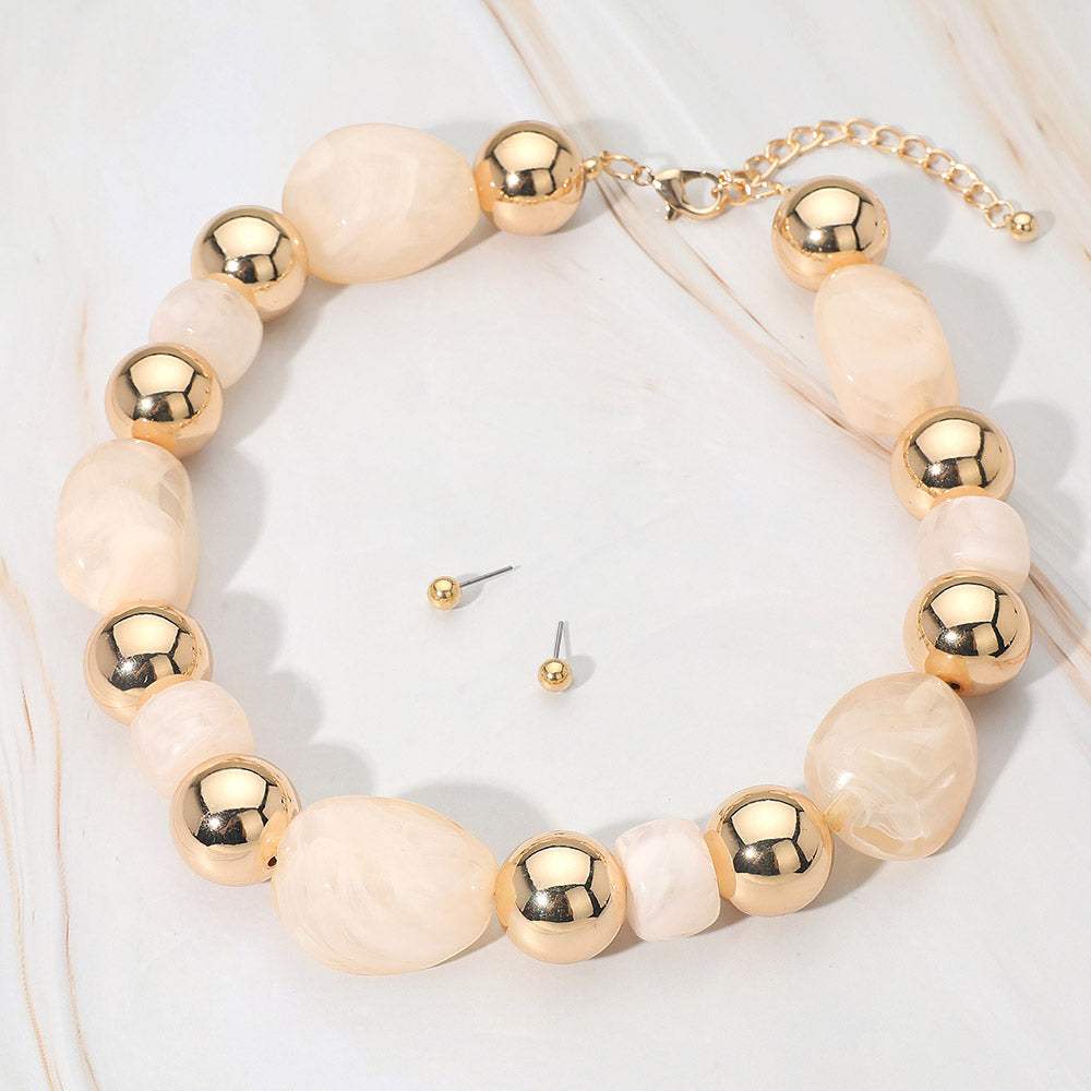 Chunky Resin Pebble Metal Ball Beaded Statement Necklace - Madeline Love - Flyclothing LLC