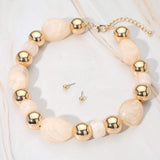 Chunky Resin Pebble Metal Ball Beaded Statement Necklace - Madeline Love - Flyclothing LLC