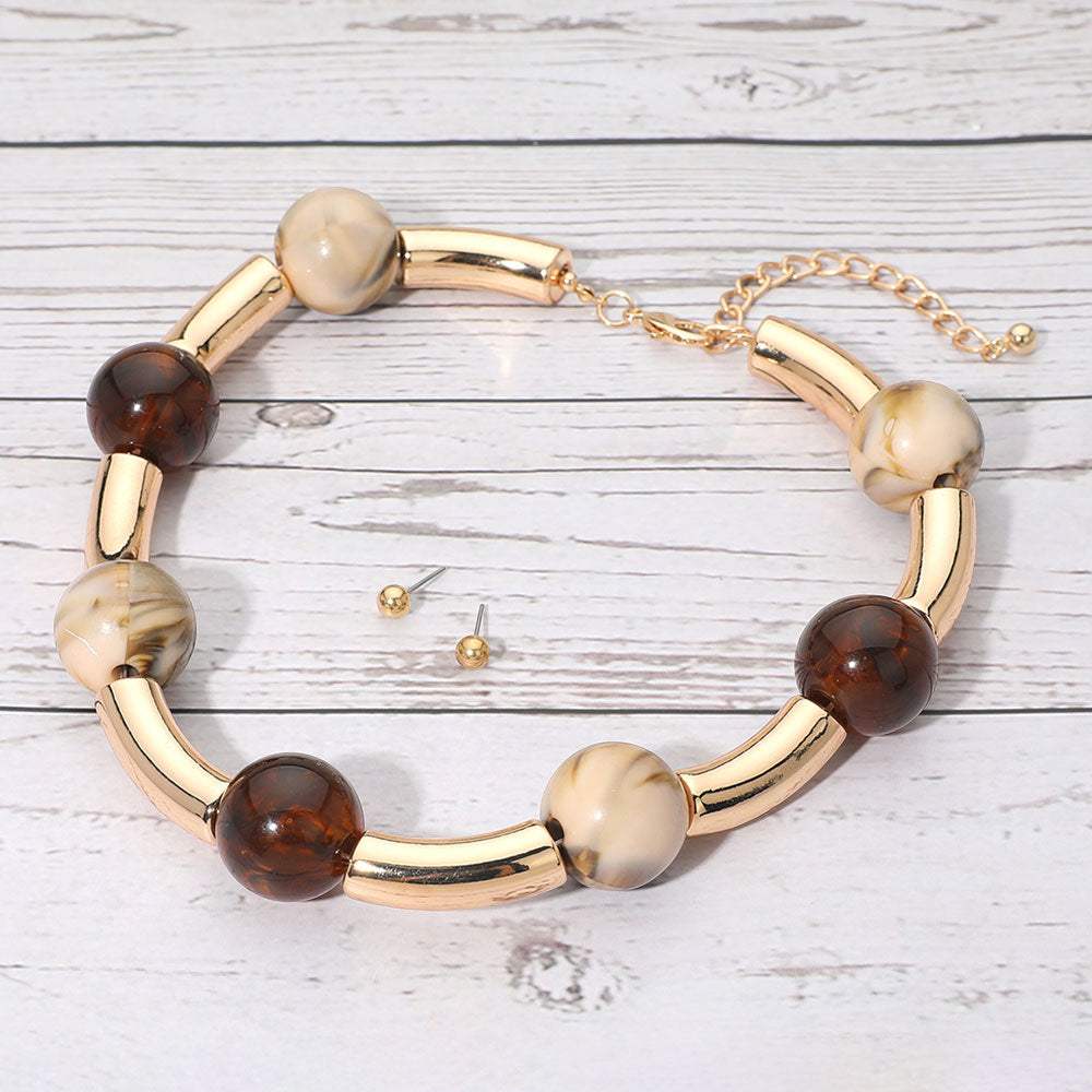 Chunky Dual Tone Resin Ball Beaded Statement Necklace - Madeline Love - Flyclothing LLC