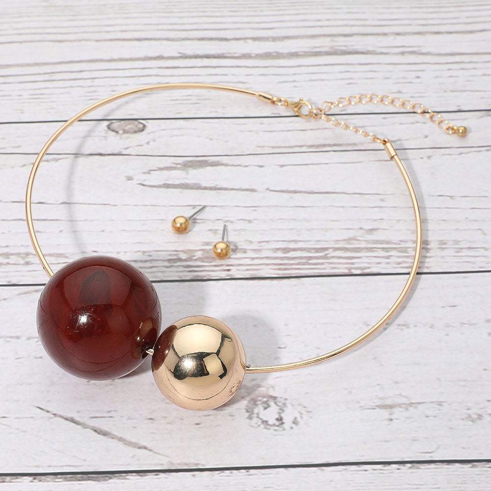 Bold Resin Metal Ball Beaded Statement Choker Necklace - Madeline Love - Flyclothing LLC
