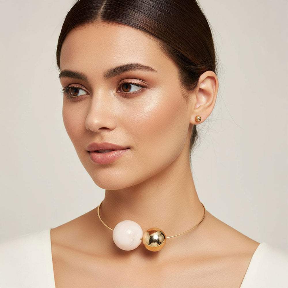 Bold Resin Metal Ball Beaded Statement Choker Necklace - Madeline Love - Flyclothing LLC