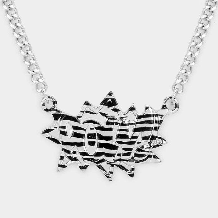 Pow! Zebra Pattern Speech Balloon Pendant Necklace - Madeline Love - Flyclothing LLC