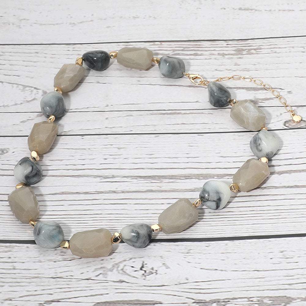 Chunky Faceted Marbled Resin Pebble Beaded Statement Necklace - Madeline Love - Flyclothing LLC