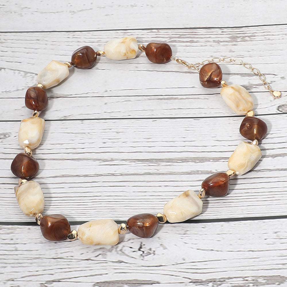 Chunky Faceted Marbled Resin Pebble Beaded Statement Necklace - Madeline Love - Flyclothing LLC