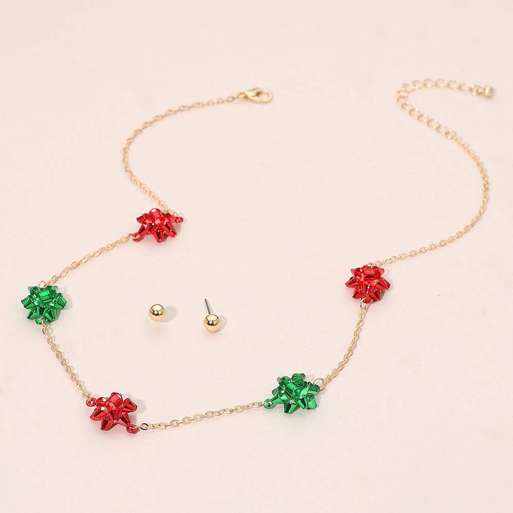 Christmas Gift Bow Charm Link Station Necklace - Madeline Love - Flyclothing LLC
