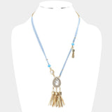 Teardrop Stone Accented Tassel Pendant Necklace - Madeline Love - Flyclothing LLC