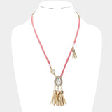 Teardrop Stone Accented Tassel Pendant Necklace - Madeline Love - Flyclothing LLC