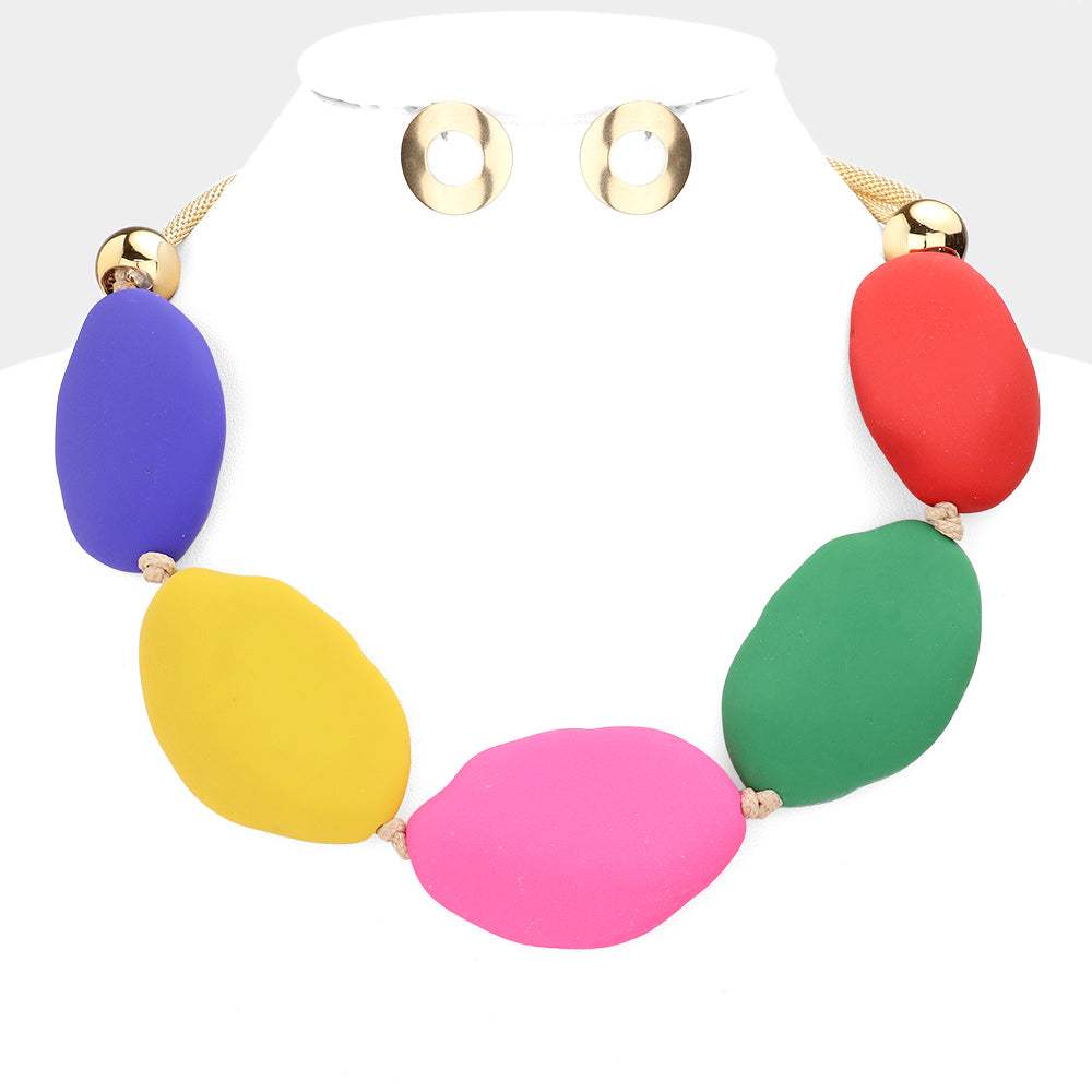 Irregular Colored Oval Collar Necklace - Madeline Love - Flyclothing LLC
