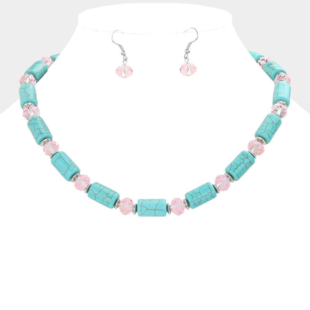 Bead Accented Turquoise Necklace - Madeline Love - Flyclothing LLC