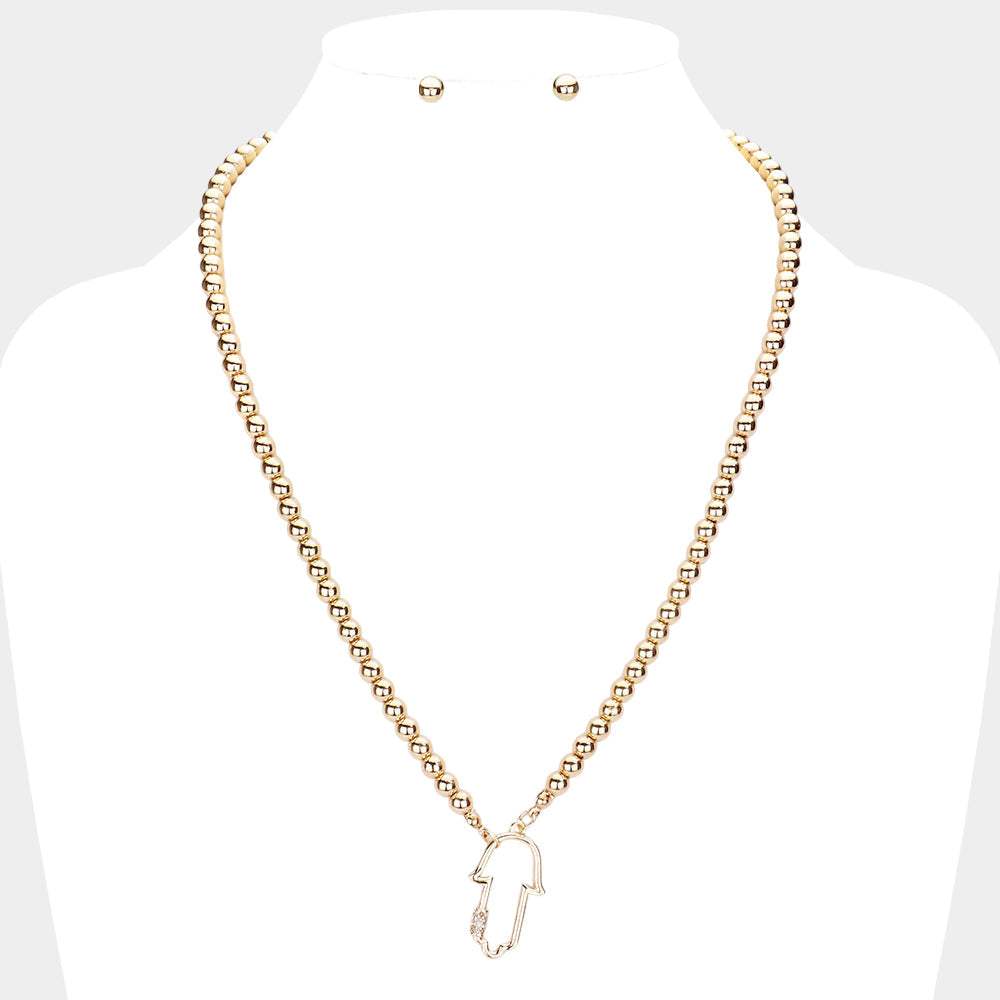 Rhinestone Embellished Hamsa Hand Pendant Necklace - Madeline Love - Flyclothing LLC