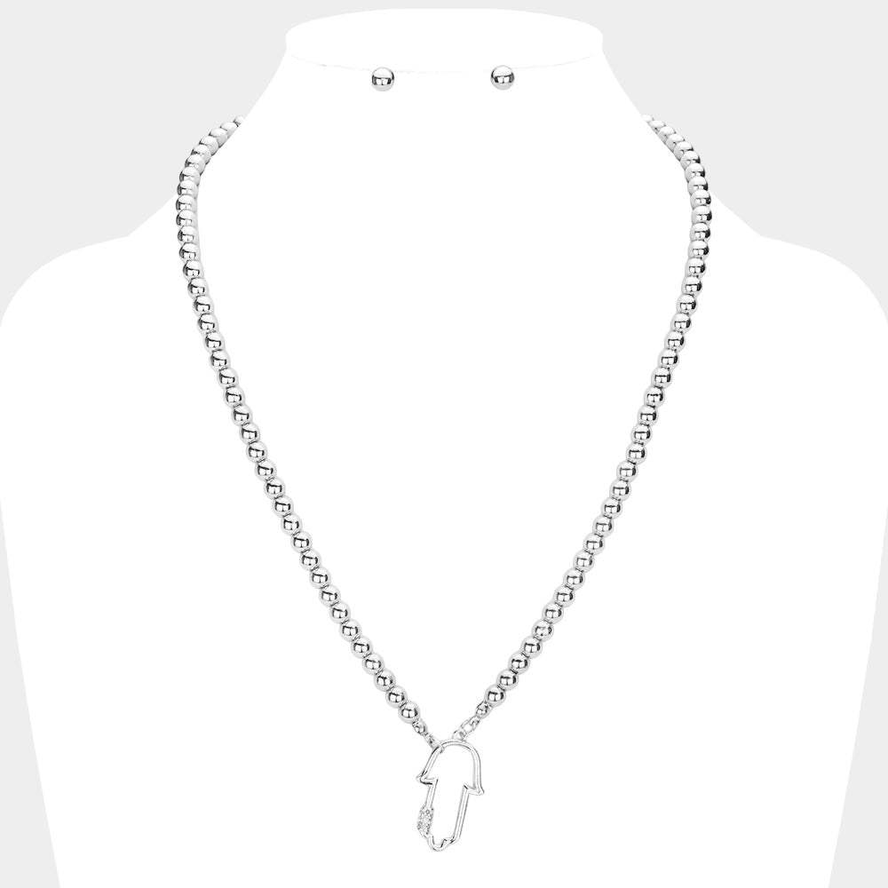 Rhinestone Embellished Hamsa Hand Pendant Necklace - Madeline Love - Flyclothing LLC
