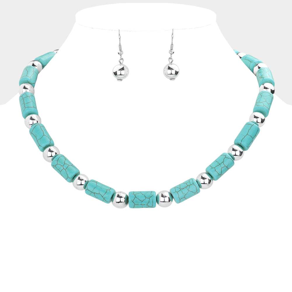 Metal Ball Accented Turquoise Necklace - Madeline Love - Flyclothing LLC