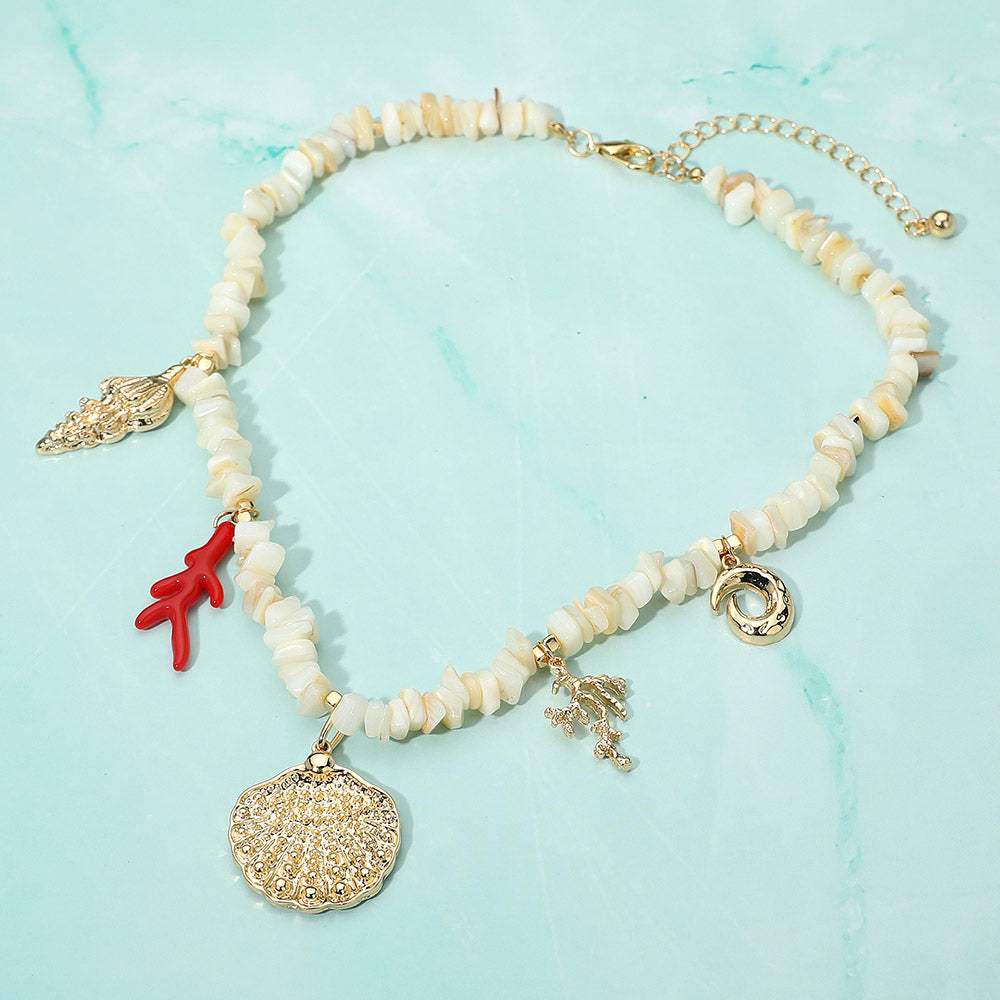Seashell Coral Charm Natural Stone Beaded Statement Necklace - Madeline Love - Flyclothing LLC