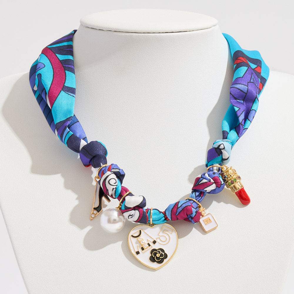 Fashion Item Pearl Charm Station Fabric Scarf Necklace Adjustable Bracelet Bag Charm - Madeline Love - Flyclothing LLC