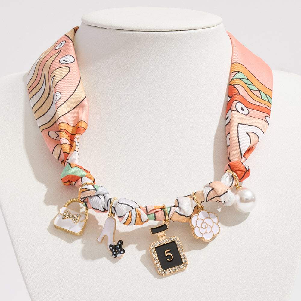 Fashion Item Pearl Charm Station Fabric Scarf Necklace Adjustable Bracelet Bag Charm - Madeline Love - Flyclothing LLC