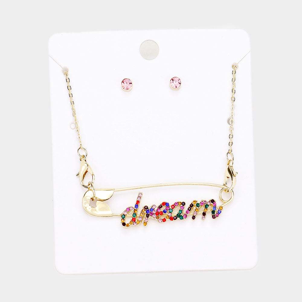Dream Rhinestone Pave Safety Pin Pendant Necklace - Madeline Love - Flyclothing LLC