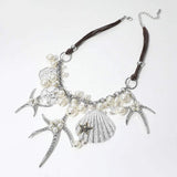 Pearl Embellished Starfish Shell Pendant Beaded Statement Necklace - Madeline Love - Flyclothing LLC