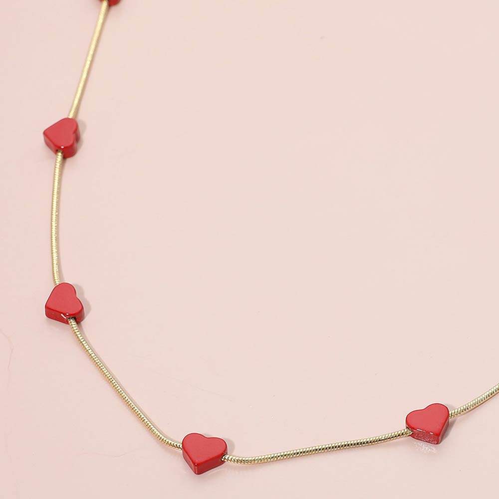 Flat Heart Charm Station Necklace - Madeline Love - Flyclothing LLC