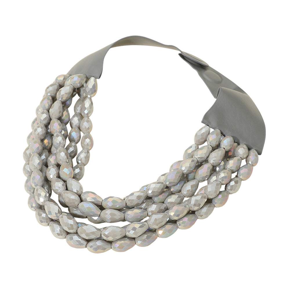 Chunky Acrylic Teardrop Beaded Multi-Layer Faux Leather Necklace - Madeline Love - Flyclothing LLC
