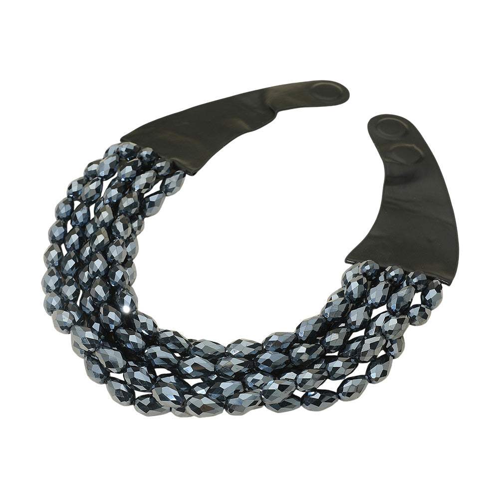 Chunky Acrylic Teardrop Beaded Multi-Layer Faux Leather Necklace - Madeline Love - Flyclothing LLC