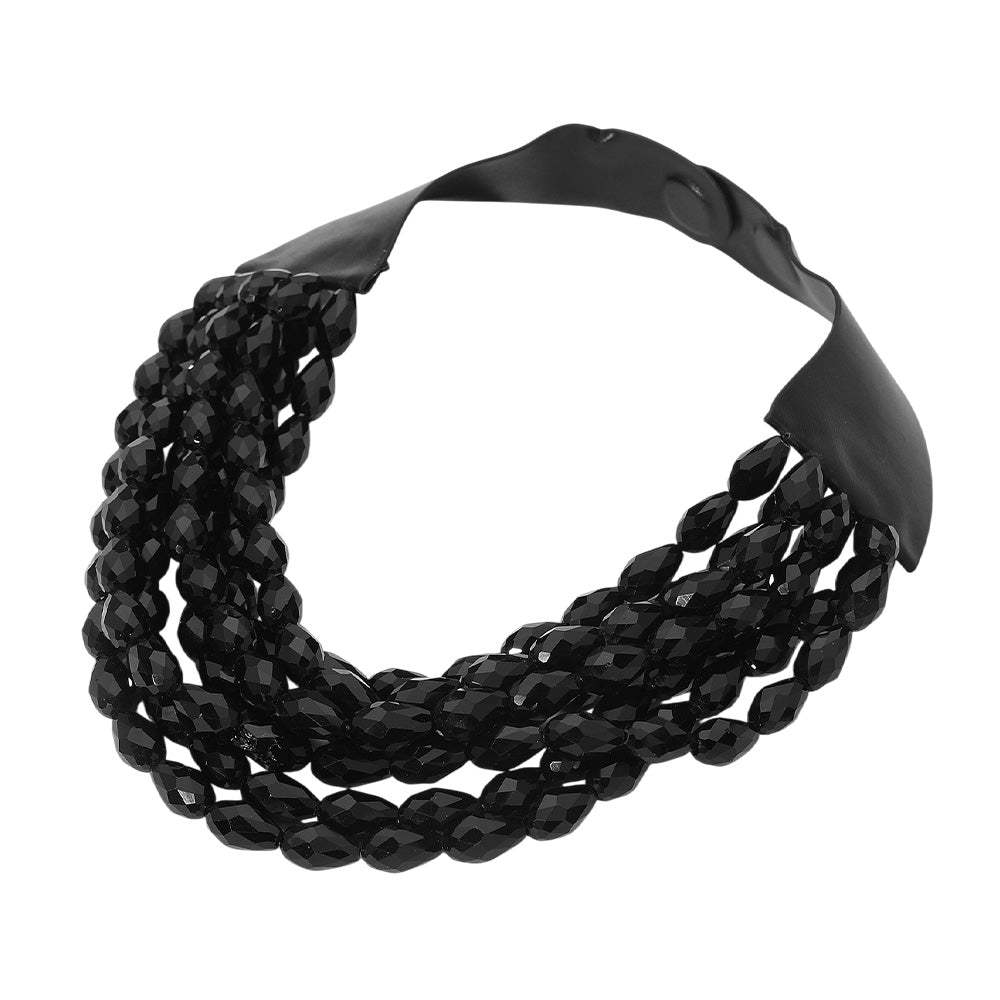 Chunky Acrylic Teardrop Beaded Multi-Layer Faux Leather Necklace - Madeline Love - Flyclothing LLC