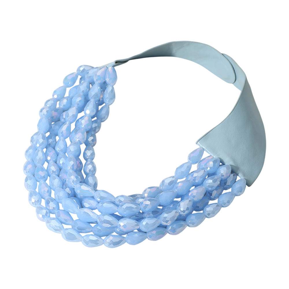 Chunky Acrylic Teardrop Beaded Multi-Layer Faux Leather Necklace - Madeline Love - Flyclothing LLC