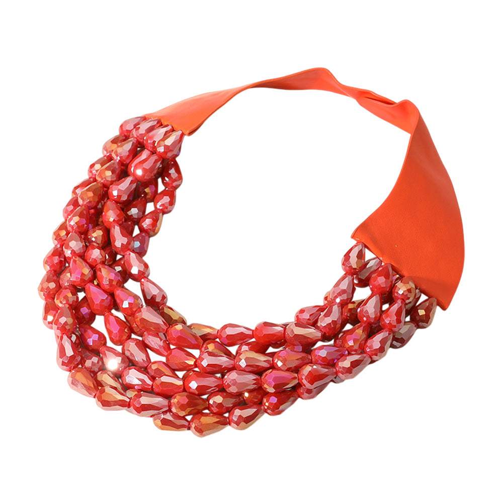 Chunky Acrylic Teardrop Beaded Multi-Layer Faux Leather Necklace - Madeline Love - Flyclothing LLC