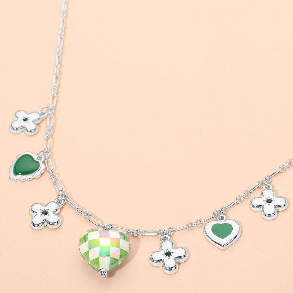 Heart Flower Motif Charm Staton Necklace - Madeline Love - Flyclothing LLC