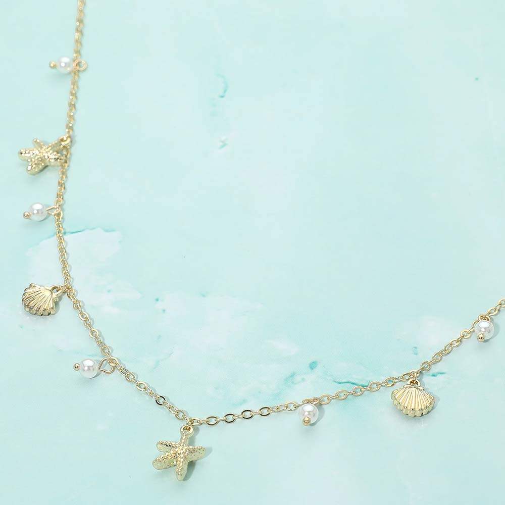 Starfish Shell PEarl Charm Station Necklace - Madeline Love - Flyclothing LLC
