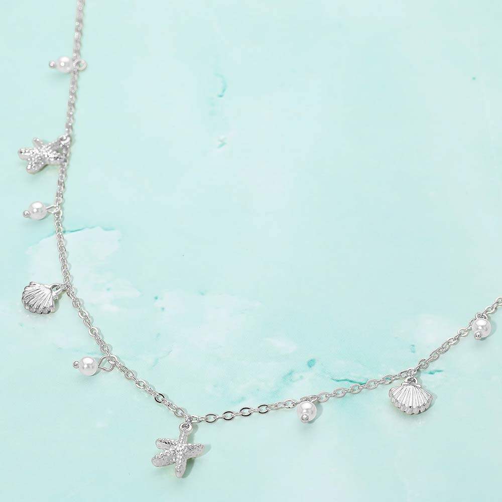 Starfish Shell PEarl Charm Station Necklace - Madeline Love - Flyclothing LLC