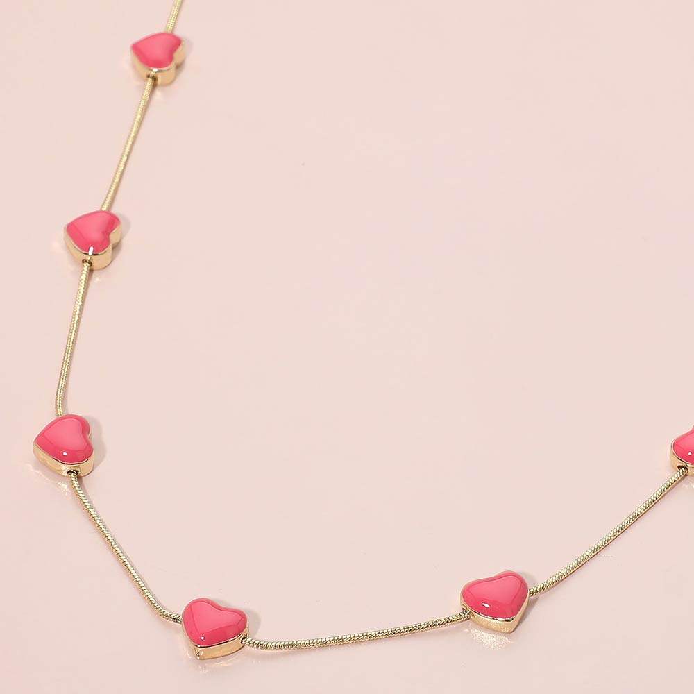 Enamel Heart Charm Station Necklace - Madeline Love - Flyclothing LLC