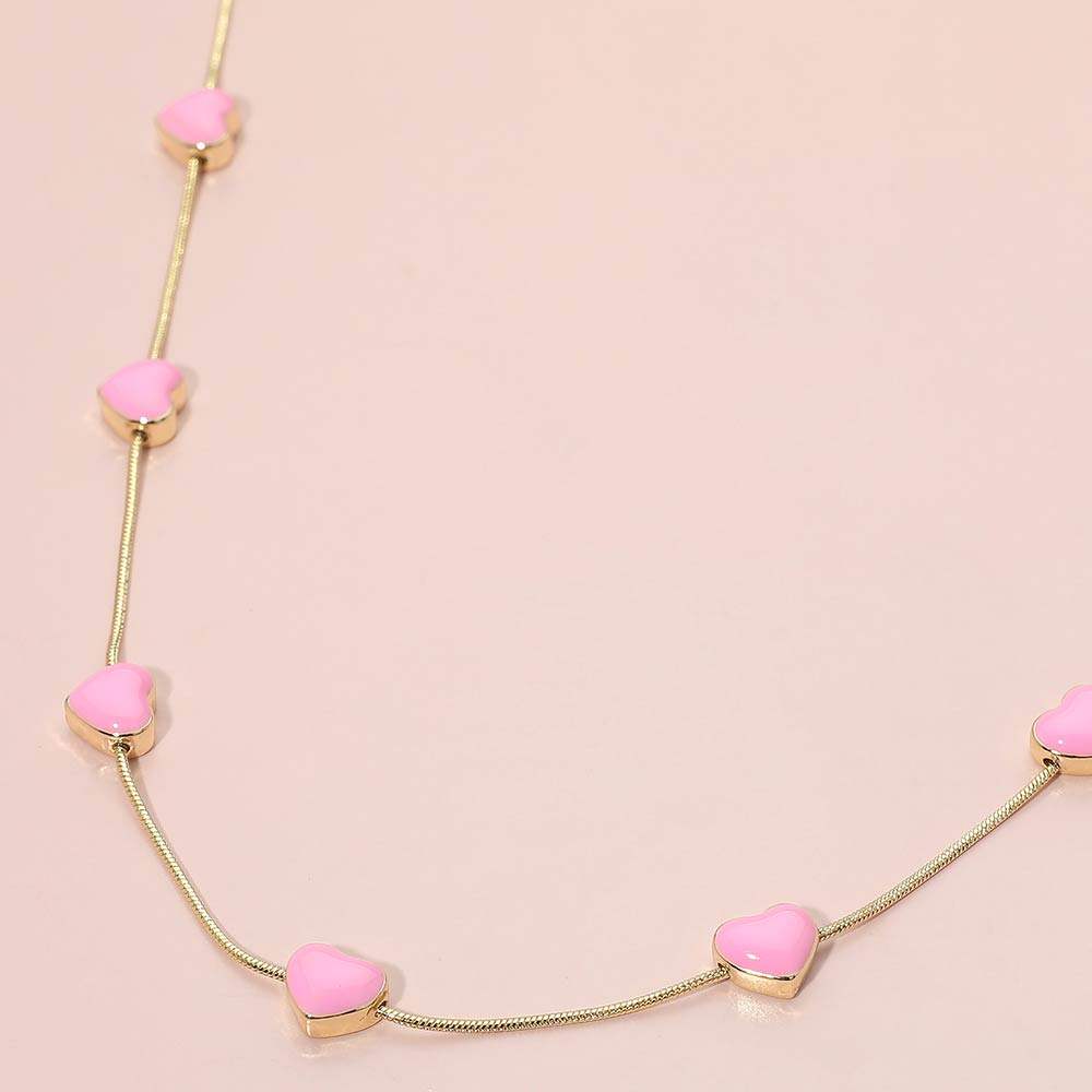 Enamel Heart Charm Station Necklace - Madeline Love - Flyclothing LLC