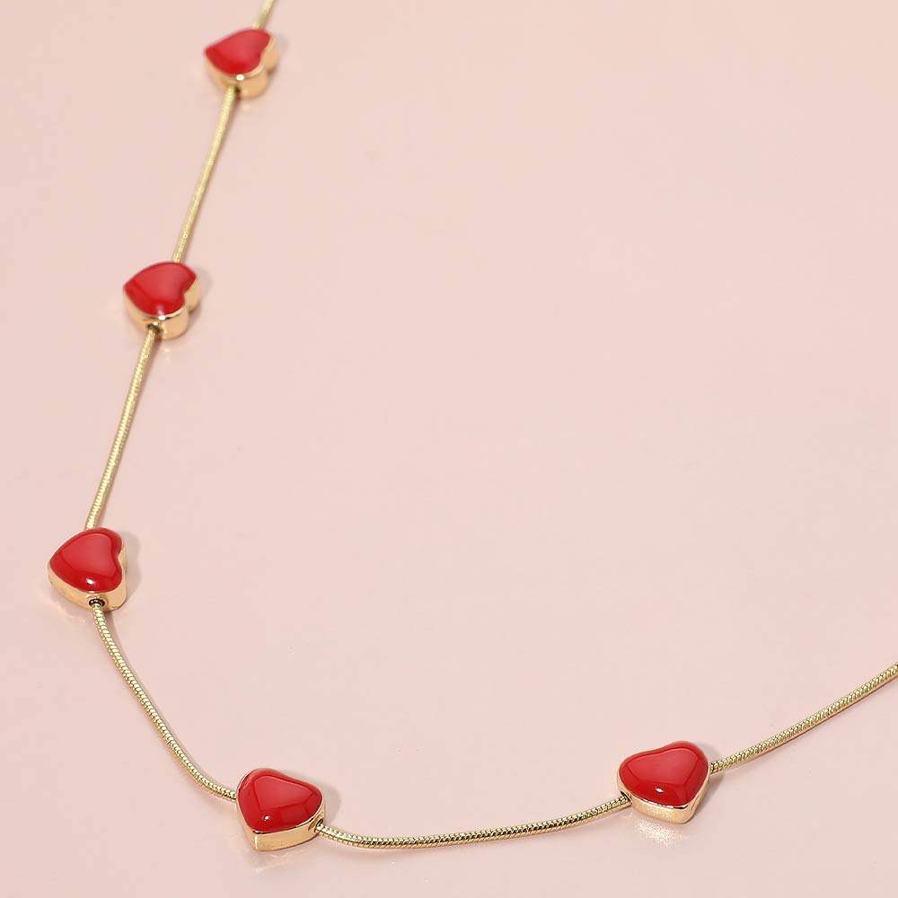 Enamel Heart Charm Station Necklace - Madeline Love - Flyclothing LLC