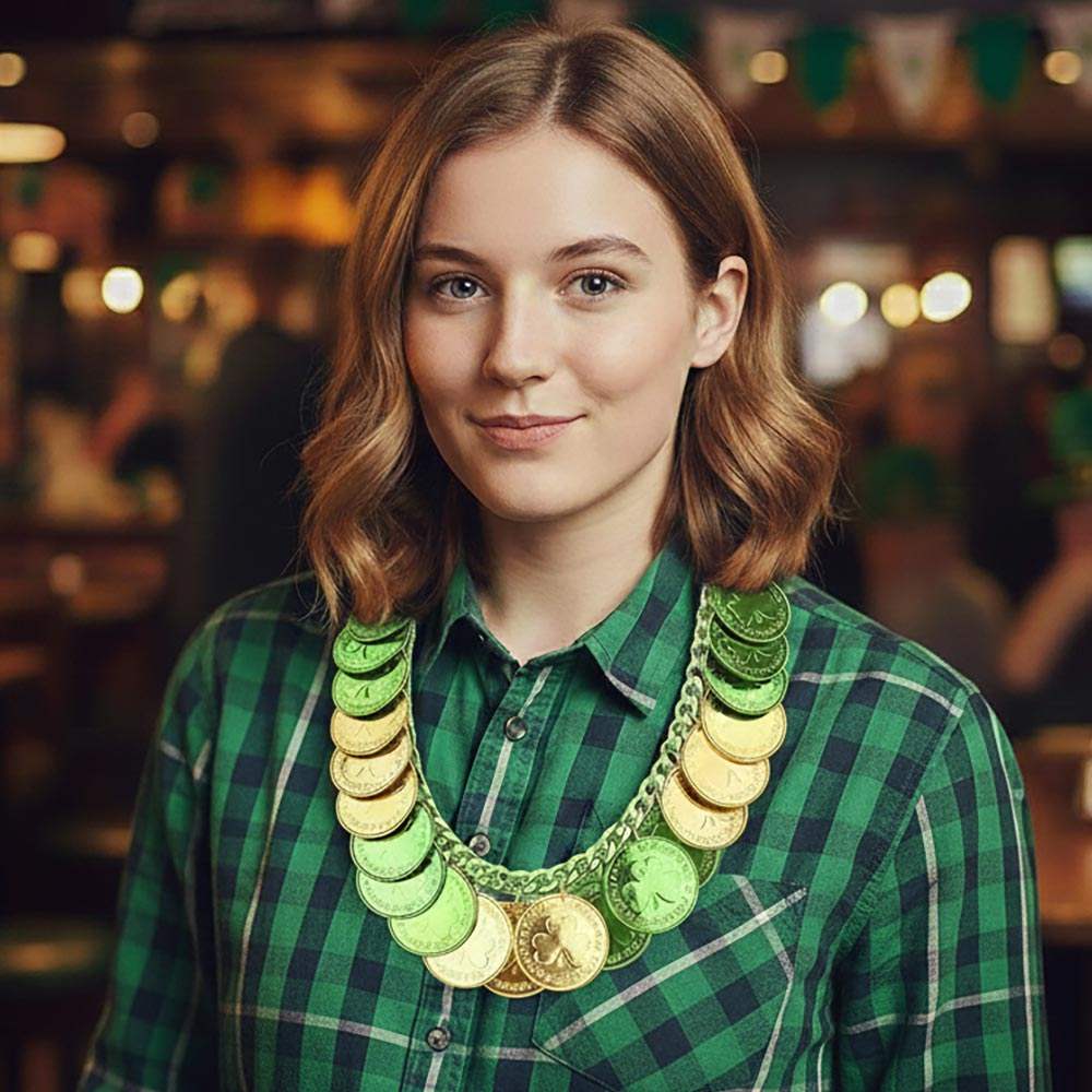St Patricks Shamrock Luck Coin Embellished Statement Necklace - Madeline Love - Flyclothing LLC