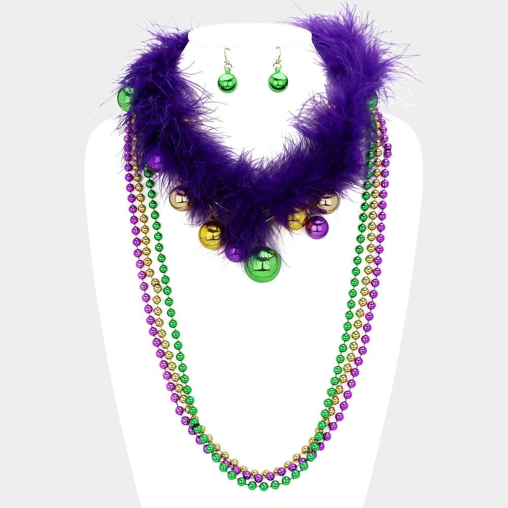 Mardi Gras Feather Ball Beaded Layered Necklace - Madeline Love - Flyclothing LLC