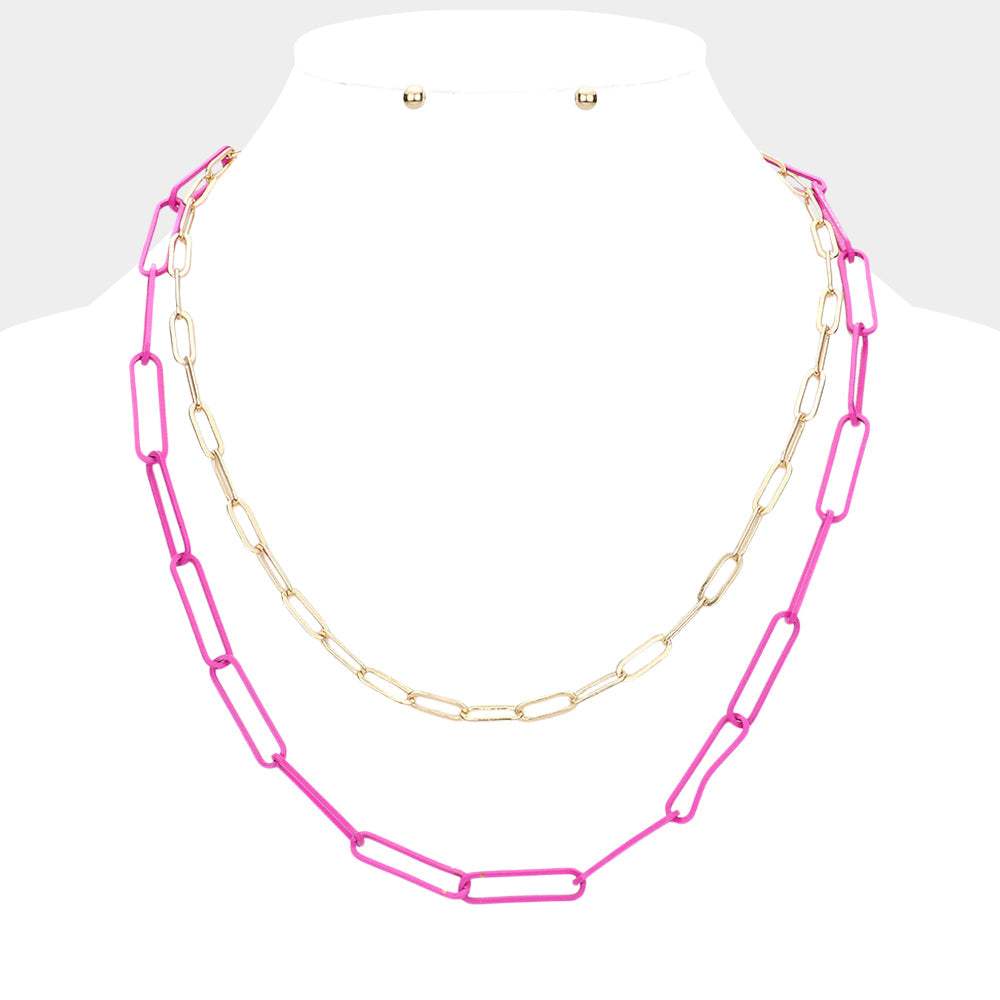 2PCS - Colored Open Metal Oval Link Necklaces - Madeline Love - Flyclothing LLC