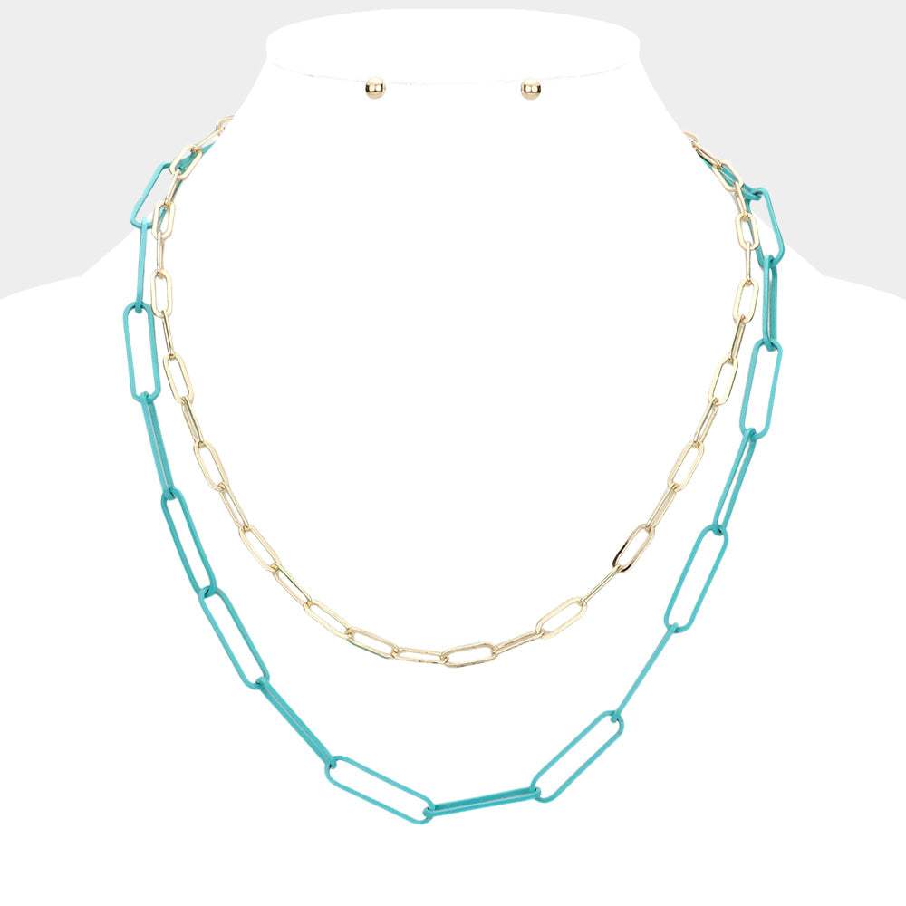 2PCS - Colored Open Metal Oval Link Necklaces - Madeline Love - Flyclothing LLC