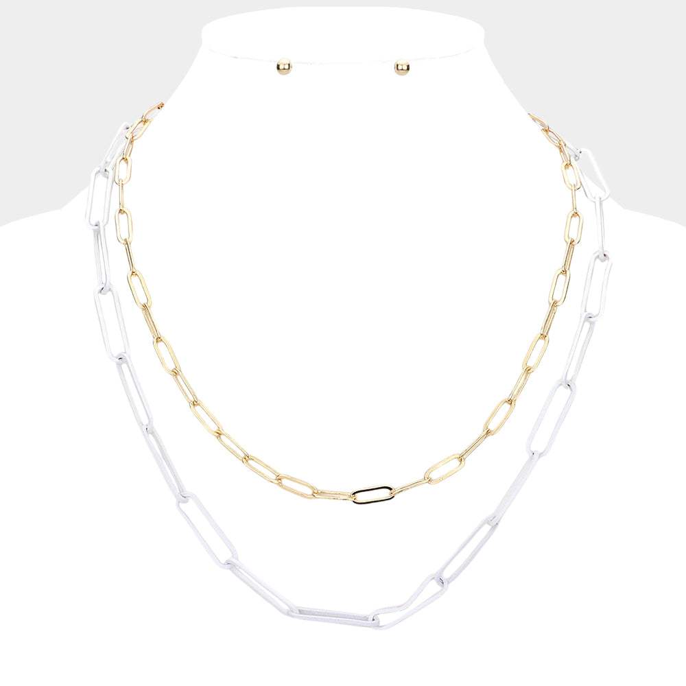 2PCS - Colored Open Metal Oval Link Necklaces - Madeline Love - Flyclothing LLC