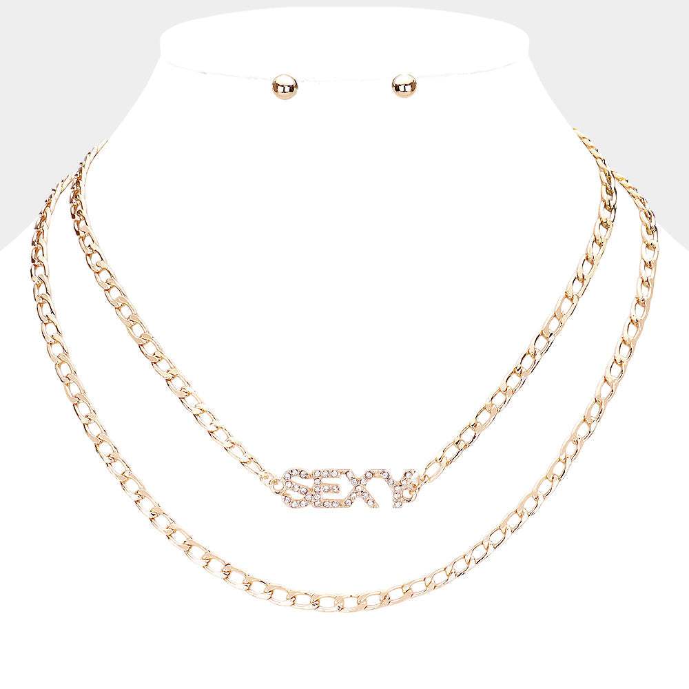 2PCS - SEXY Rhinestone Embellished Pendant Message Necklaces - Madeline Love - Flyclothing LLC