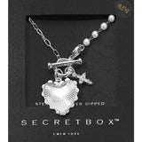SECRET BOX_Sterling Silver Dipped Heart Stone Paved Cross Charm Half Pearl Chain Toggle Necklace - Madeline Love - Flyclothing LLC