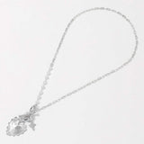 SECRET BOX_Sterling Silver Dipped Heart Stone Paved Cross Charm Half Pearl Chain Toggle Necklace - Madeline Love - Flyclothing LLC
