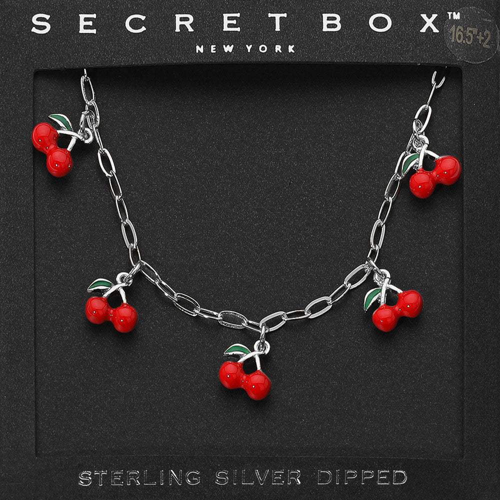 SECRET BOX_Sterling Silver Dipped Cherry Charm Station Paperclip Chain Necklace - Madeline Love - Flyclothing LLC
