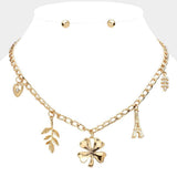 Heart Leaf Clover Eiffel Tower Pendant Station Necklace - Madeline Love - Flyclothing LLC