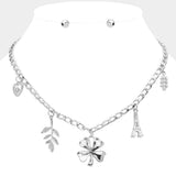 Heart Leaf Clover Eiffel Tower Pendant Station Necklace - Madeline Love - Flyclothing LLC