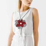Pearl Centered Bling Studded Flower Pointed Bolo Tie Necklace - Madeline Love - Flyclothing LLC