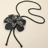 Pearl Centered Bling Studded Flower Pointed Bolo Tie Necklace - Madeline Love - Flyclothing LLC
