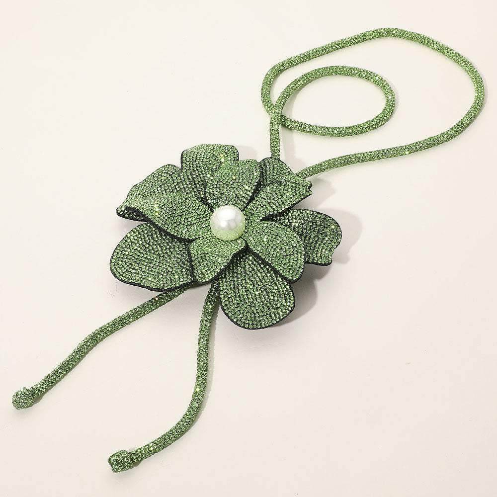 Pearl Centered Bling Studded Flower Pointed Bolo Tie Necklace - Madeline Love - Flyclothing LLC