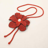Pearl Centered Bling Studded Flower Pointed Bolo Tie Necklace - Madeline Love - Flyclothing LLC