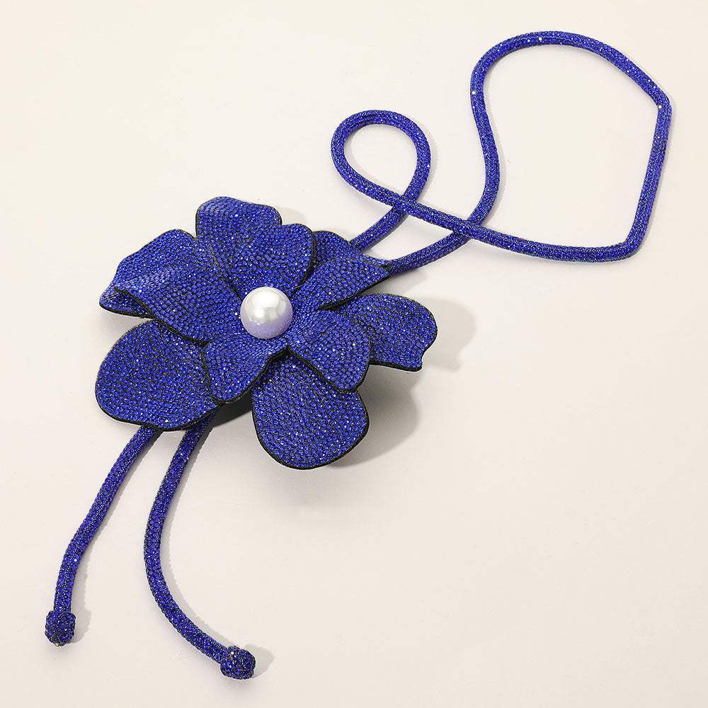 Pearl Centered Bling Studded Flower Pointed Bolo Tie Necklace - Madeline Love - Flyclothing LLC